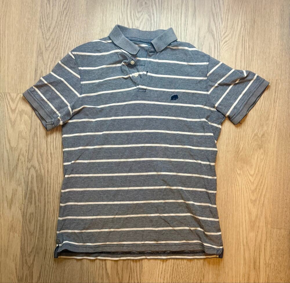 Banana Republic Men’s Striped Polo Shirt – Gray & White – Size M – 100% Cotton